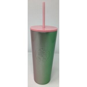 New Starbucks Holiday 2020 Stainless Steel Tumbler 16 Oz Green, Pink With Straw
